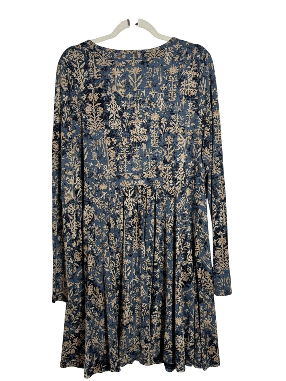 Peruvian Connection Pima Modal Jersey Dress XL Long Sleeve Blue Botanical - Picture 7 of 8